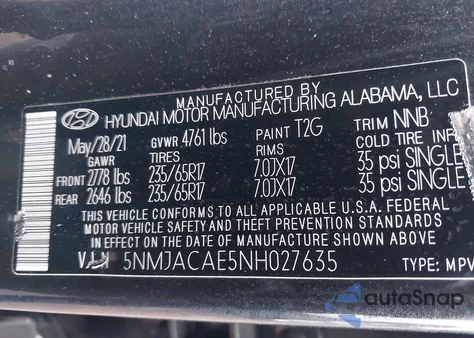 2022 Hyundai Tucson Se z USA, uszkodzony, nr VIN 5NMJACAE5NH027635